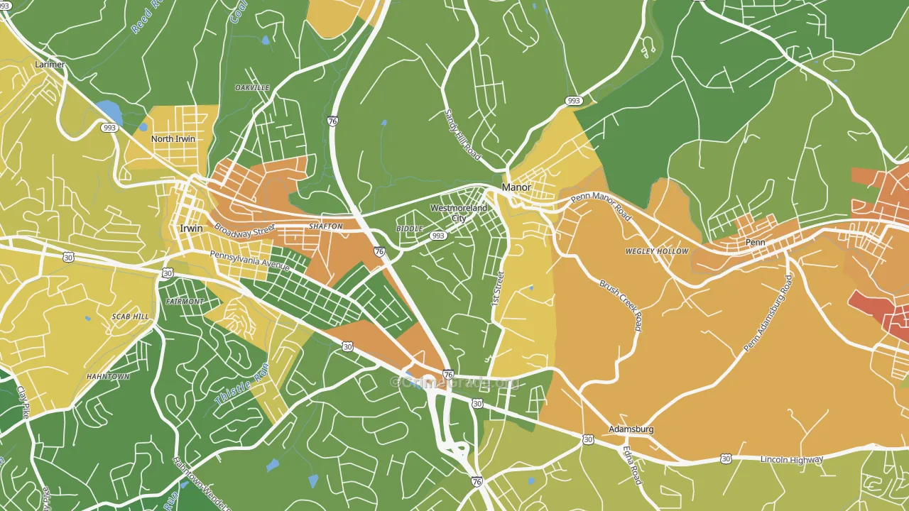 Westmoreland City, PA Map of Assault Rates