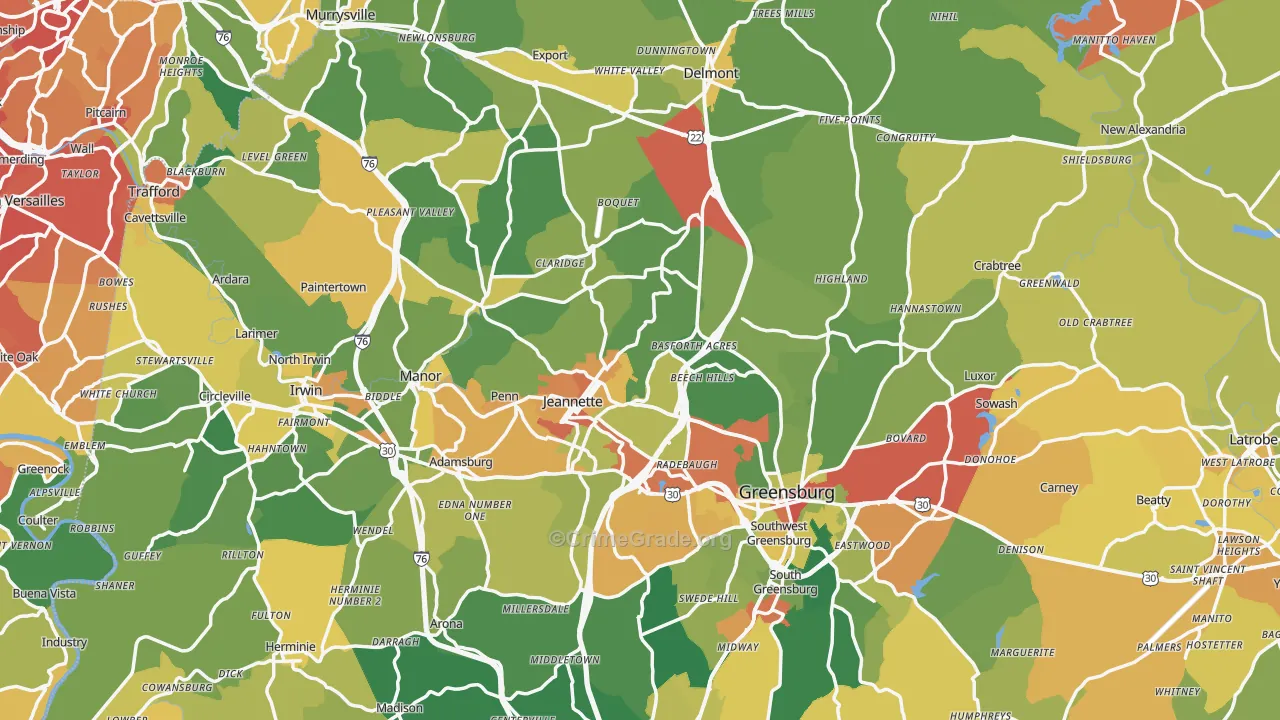 Westmoreland County, PA Map of Assault Rates