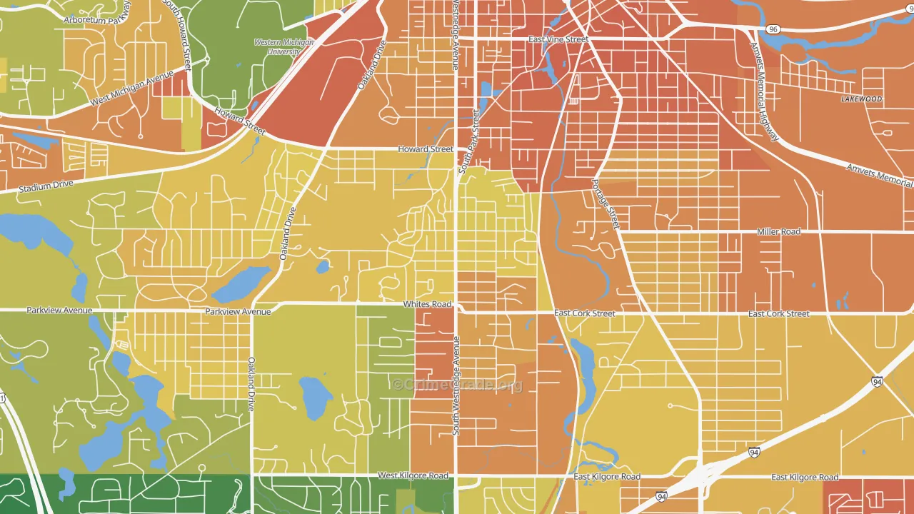 Westnedge Hill, Kalamazoo, MI Map of Assault Rates