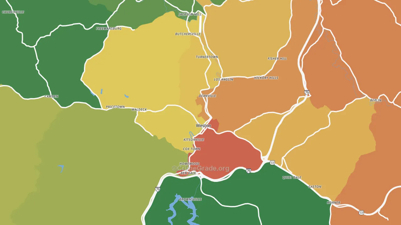 Weston, WV Map of Assault Rates