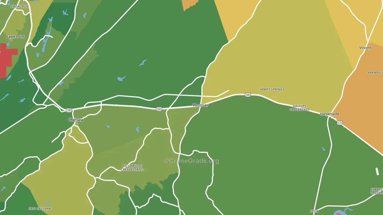 Westover, AL Map of Assault Rates