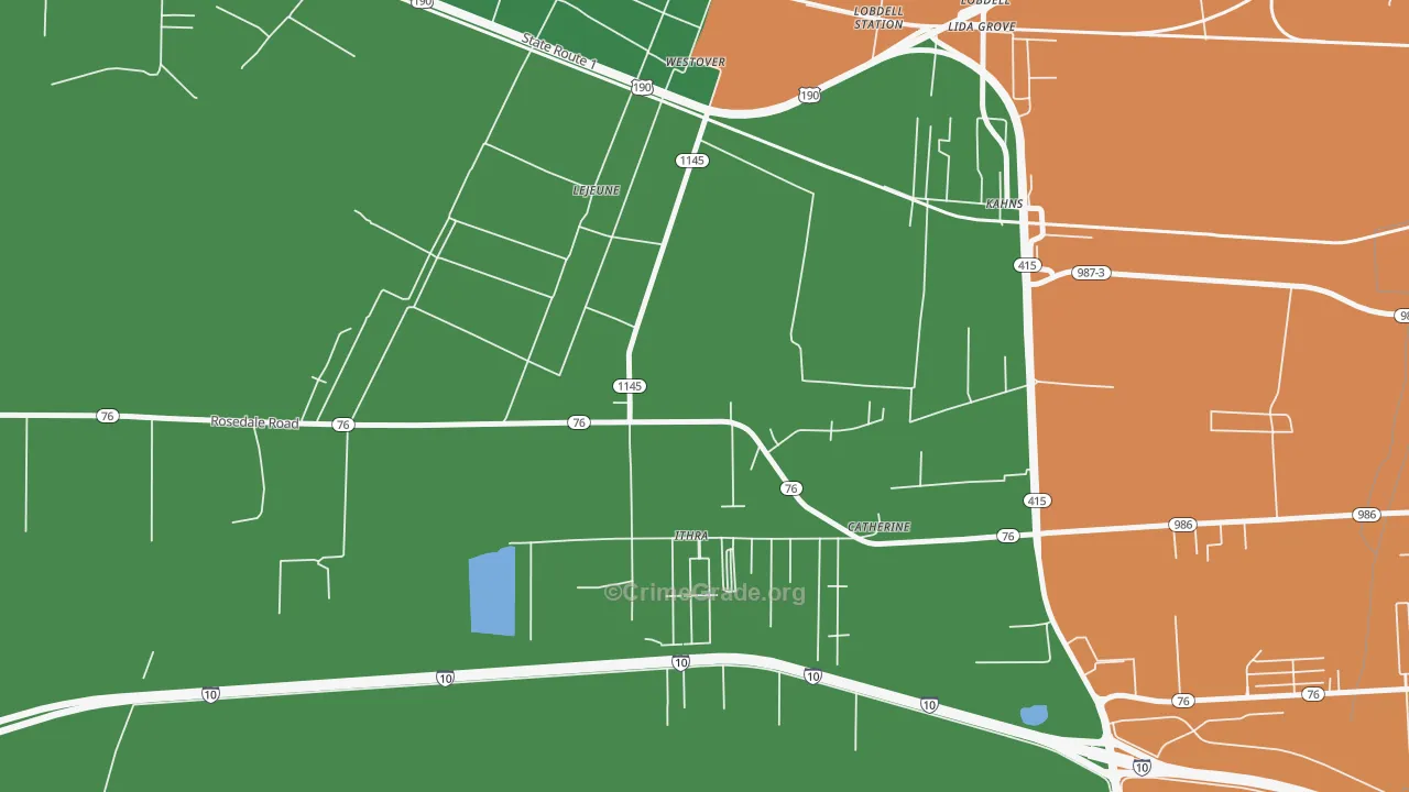 Westover, LA Map of Assault Rates