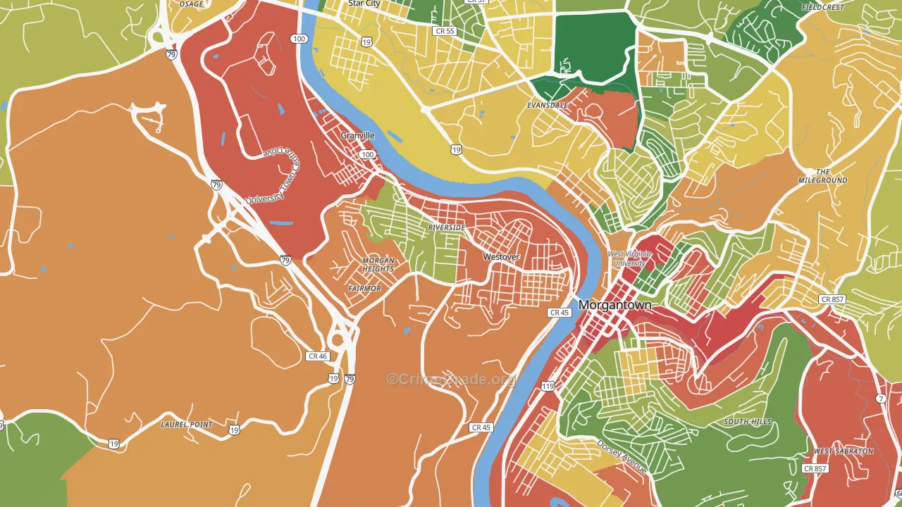 Westover, WV Map of Assault Rates