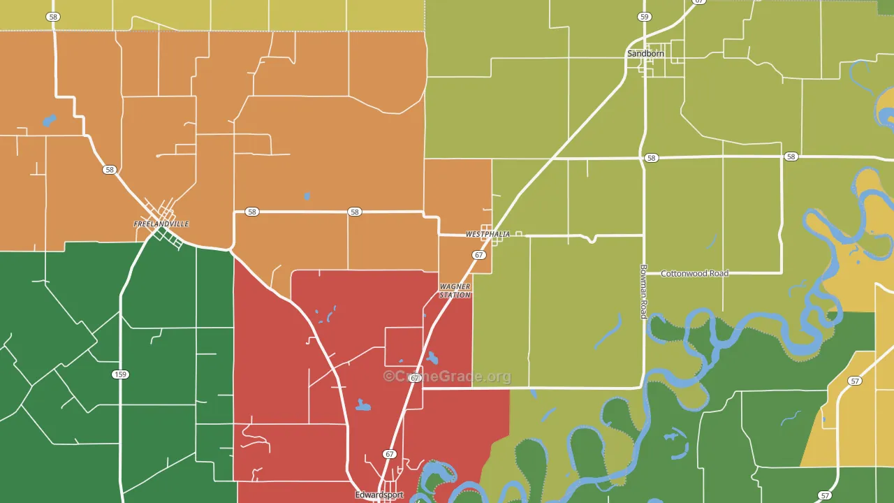 Westphalia, IN Map of Assault Rates