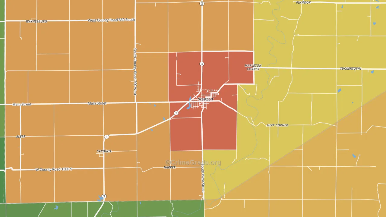 Westport, IN Map of Assault Rates