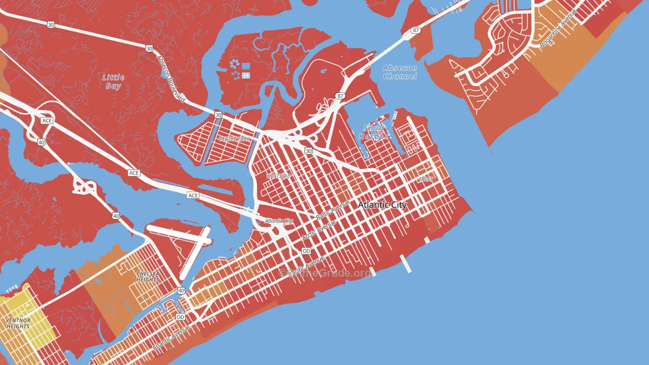 Westside, Atlantic City, NJ Map of Assault Rates