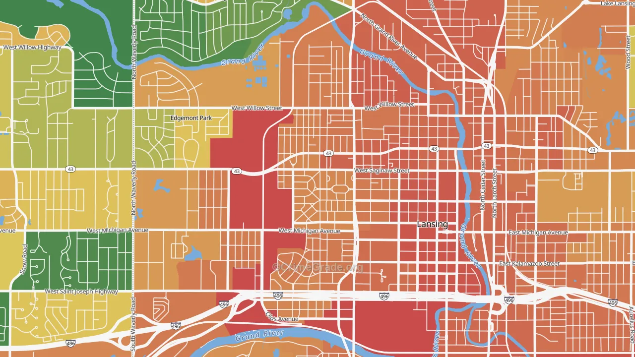 Westside Lansing, Lansing, MI Map of Assault Rates