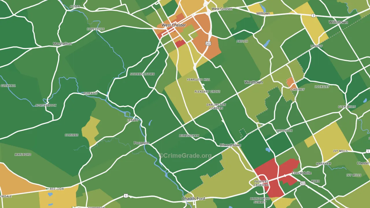 Westtown, PA Map of Assault Rates