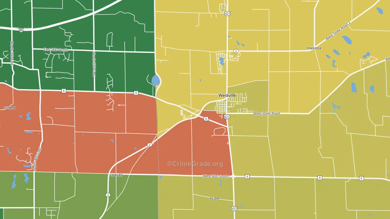 Westville, IN Map of Assault Rates
