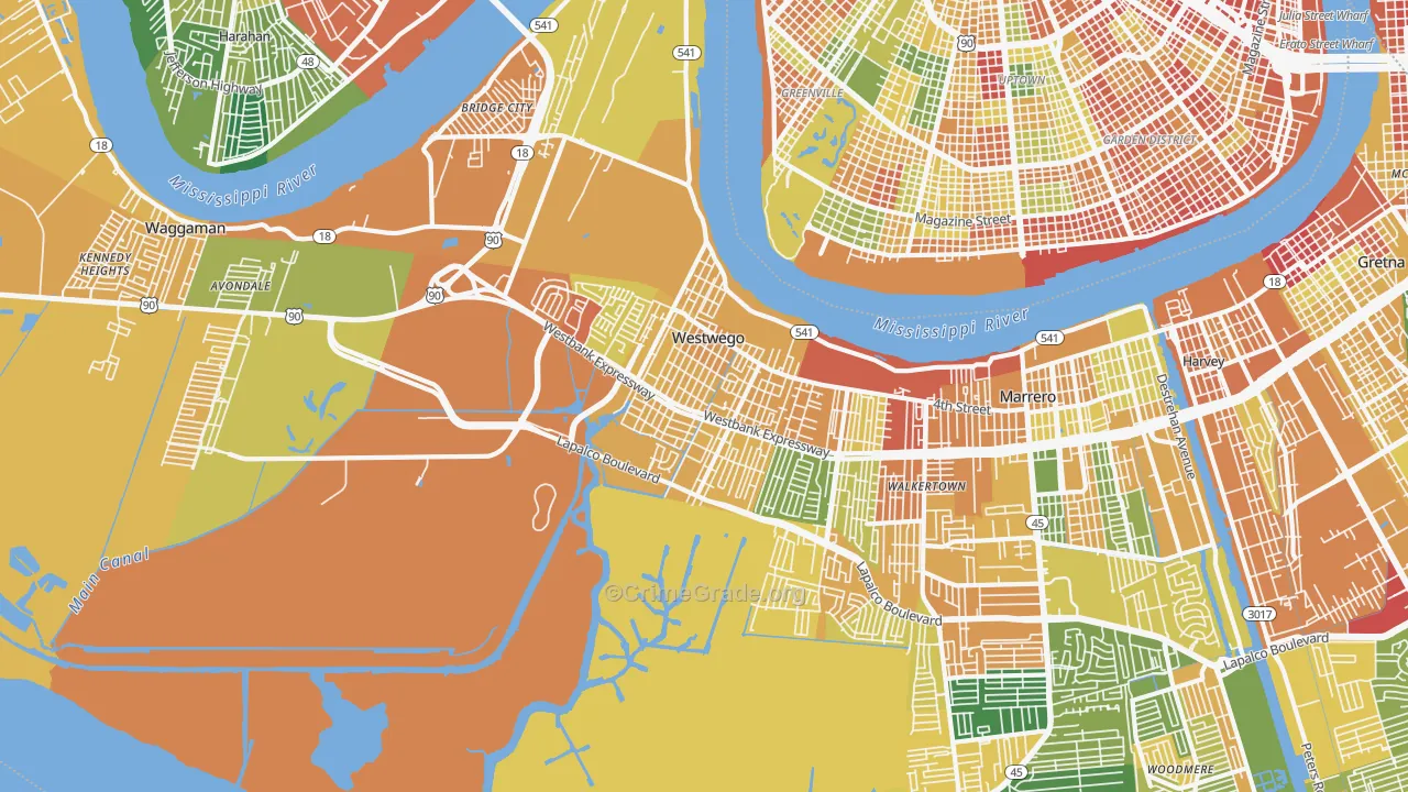 Westwego, LA Map of Assault Rates