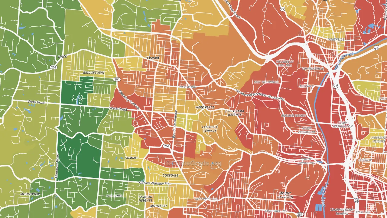 Westwood, Cincinnati, OH Map of Assault Rates