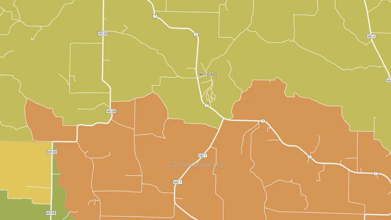 Wet Glaize, MO Map of Assault Rates