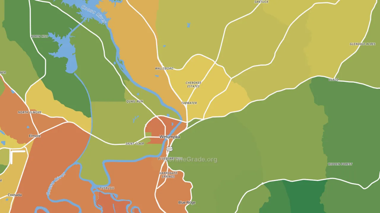 Wetumpka, AL Map of Assault Rates