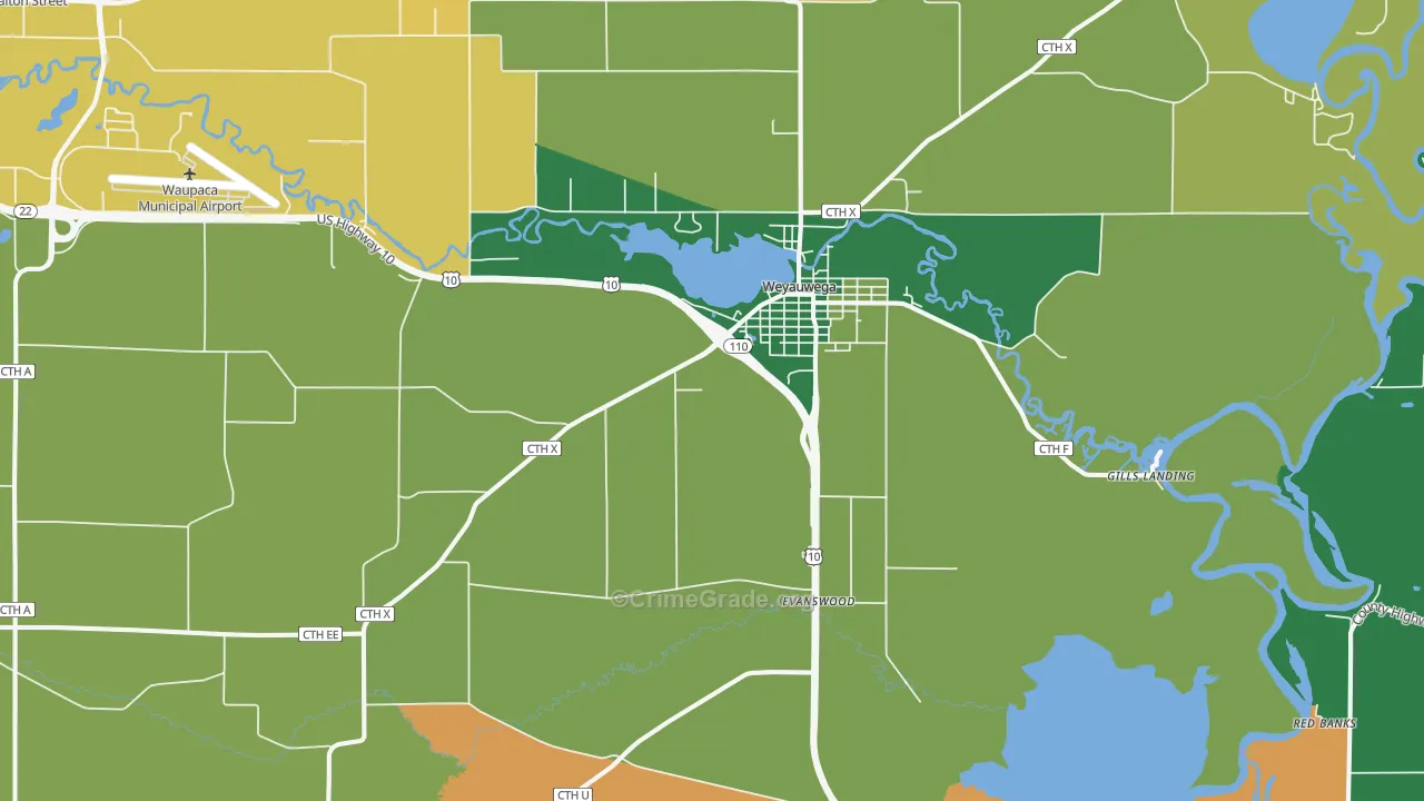 Weyauwega, WI Map of Assault Rates