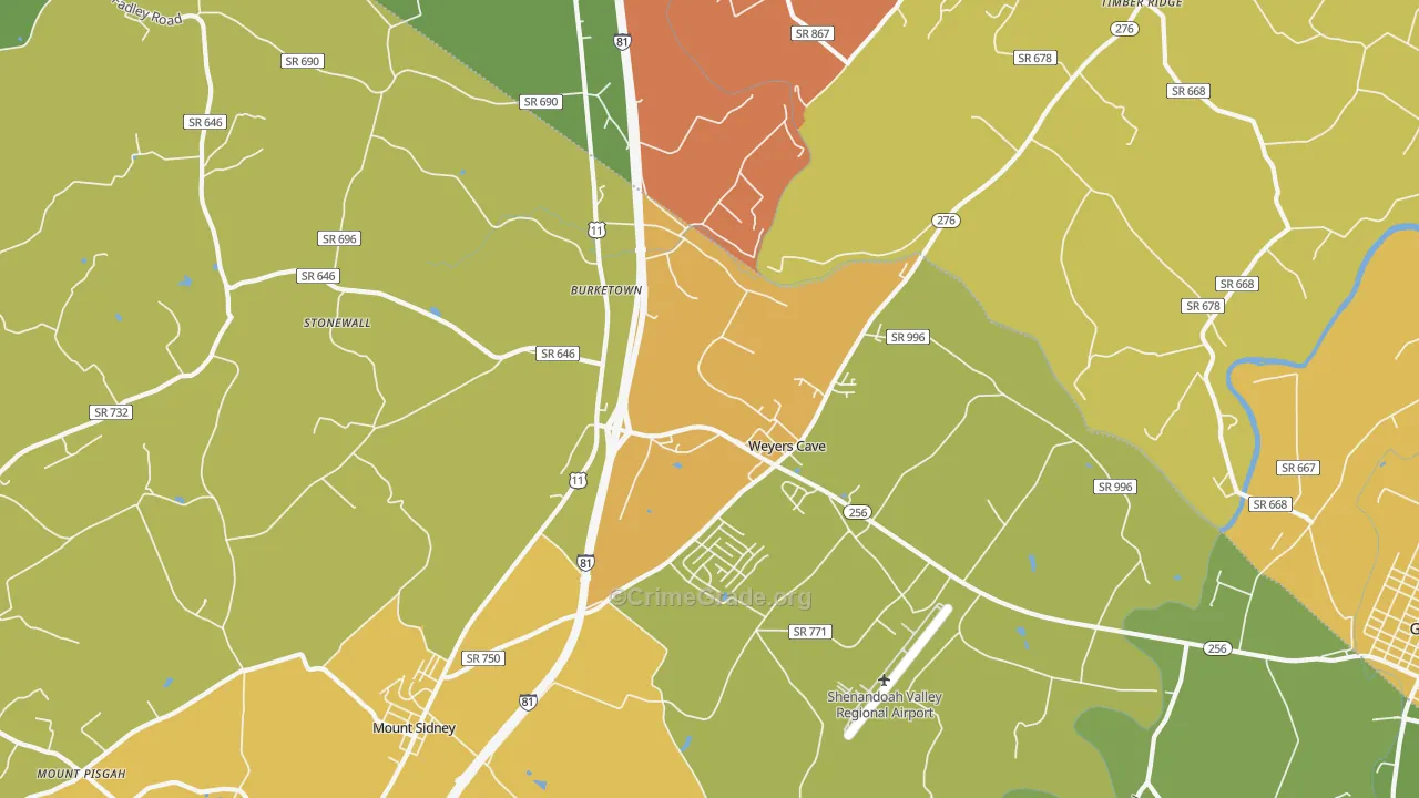 Weyers Cave, VA Map of Assault Rates