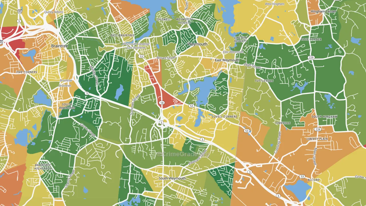 Weymouth Town, MA Map of Assault Rates