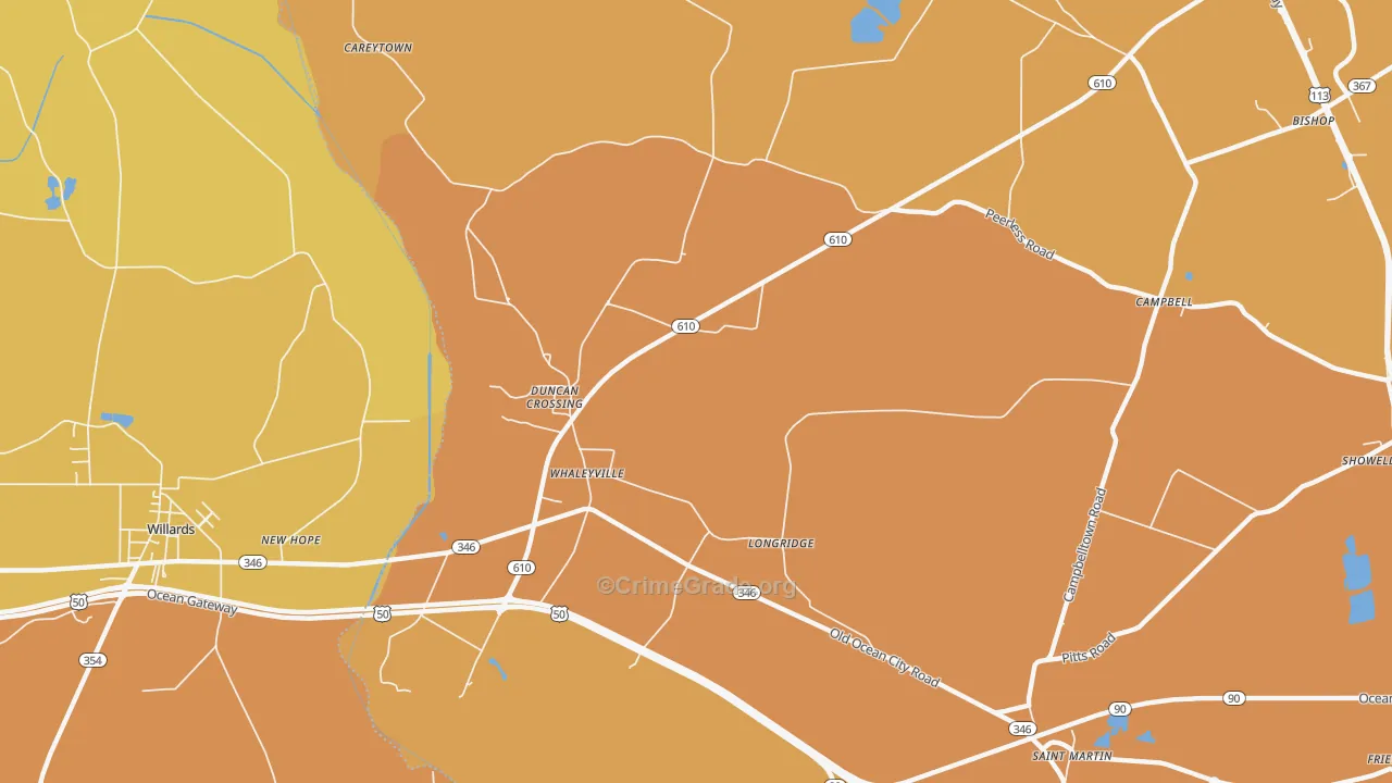 Whaleyville, MD Map of Assault Rates