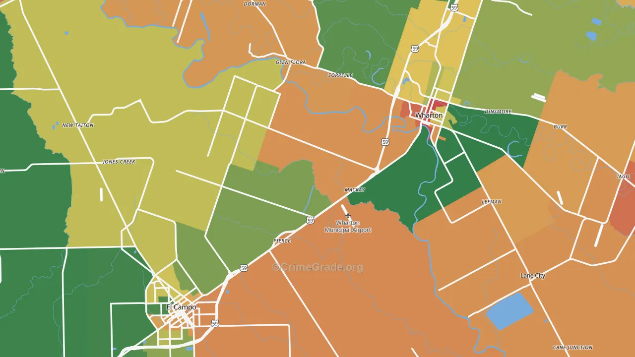 Wharton County, TX Map of Assault Rates