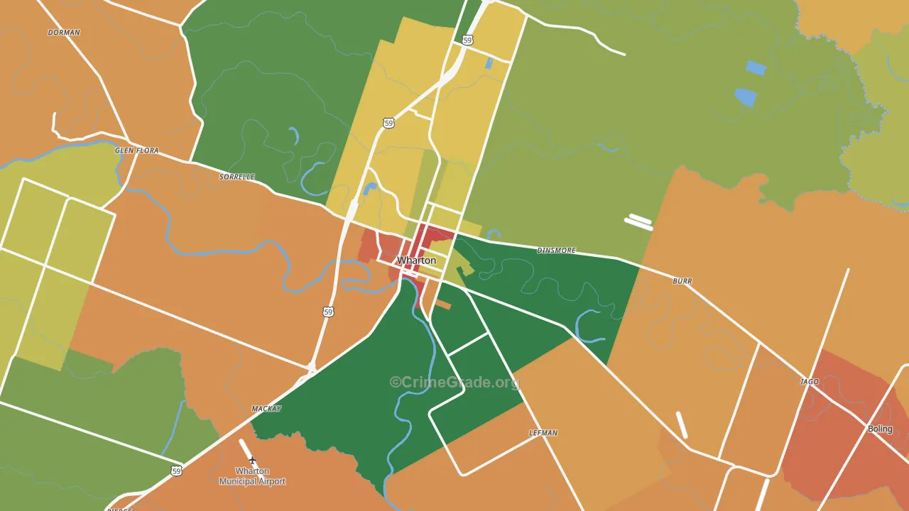 Wharton, TX Map of Assault Rates