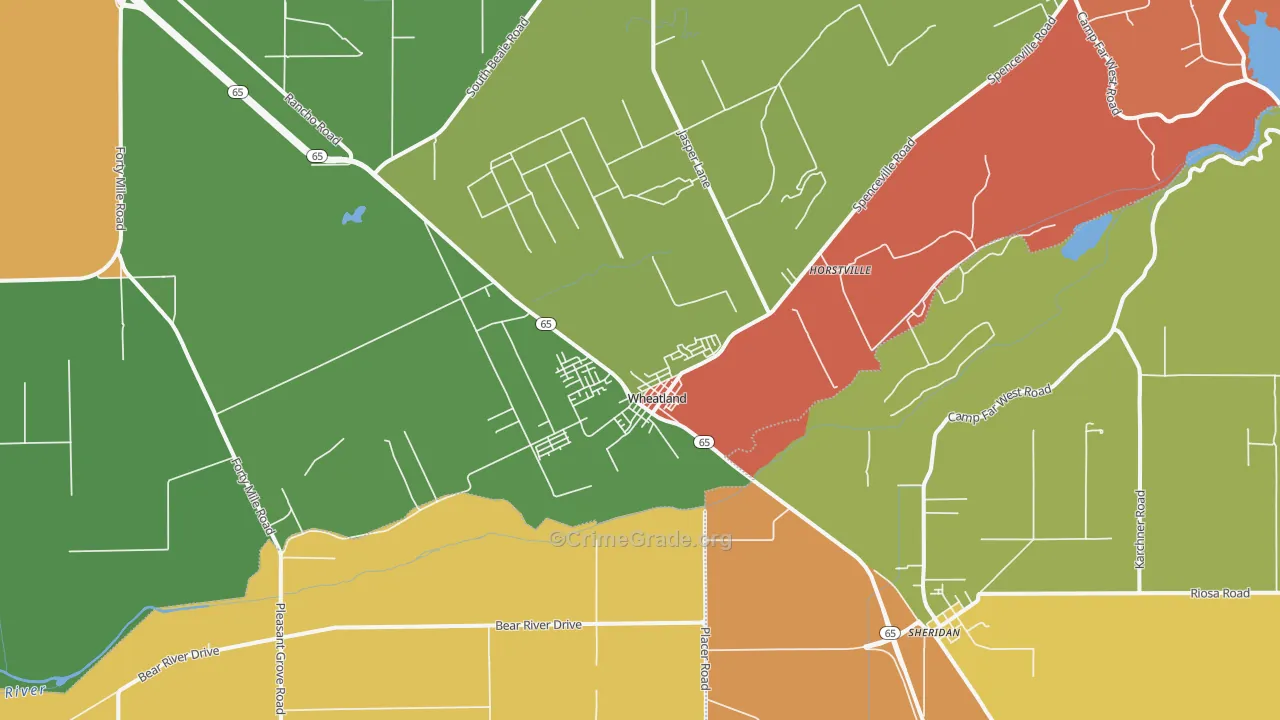 Wheatland, CA Map of Assault Rates