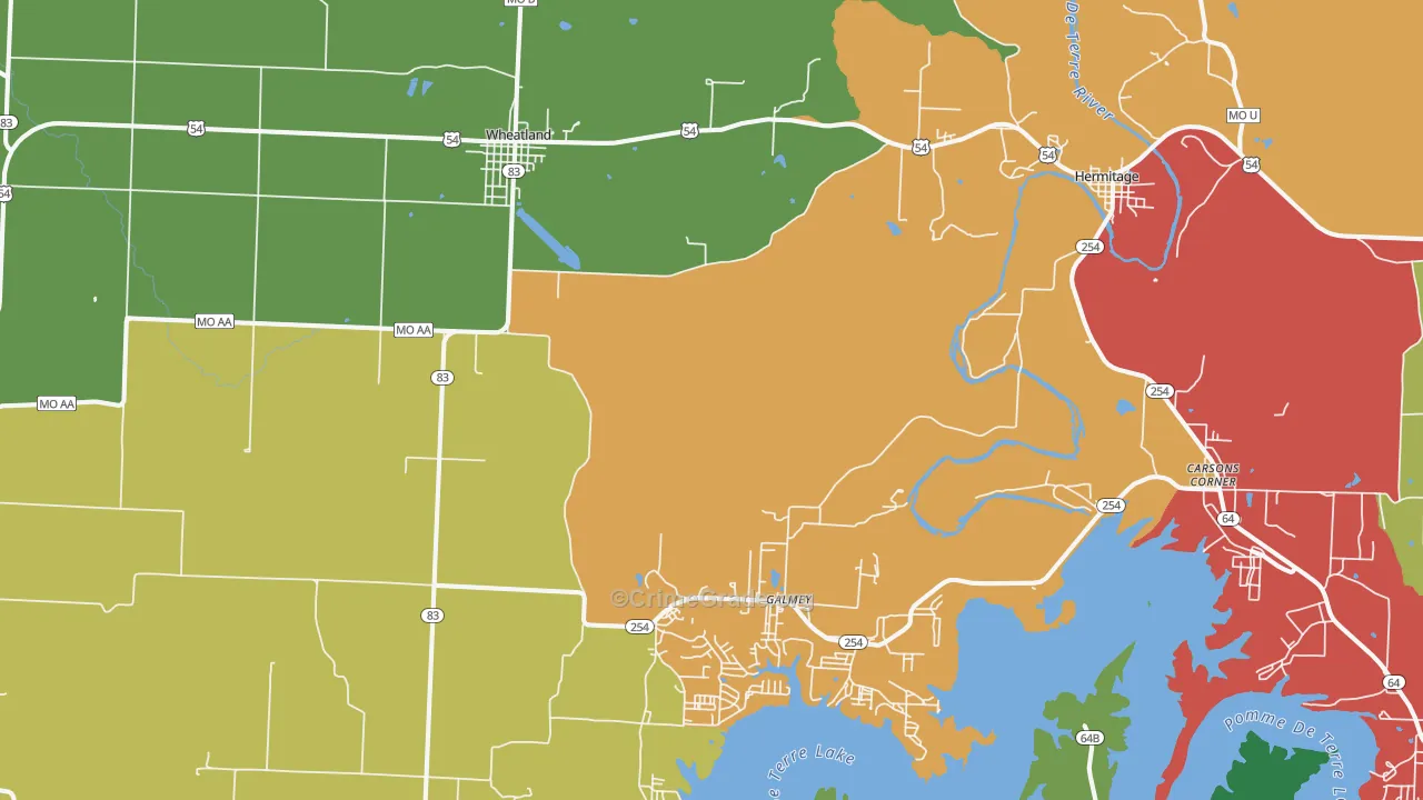 Wheatland, MO Map of Assault Rates