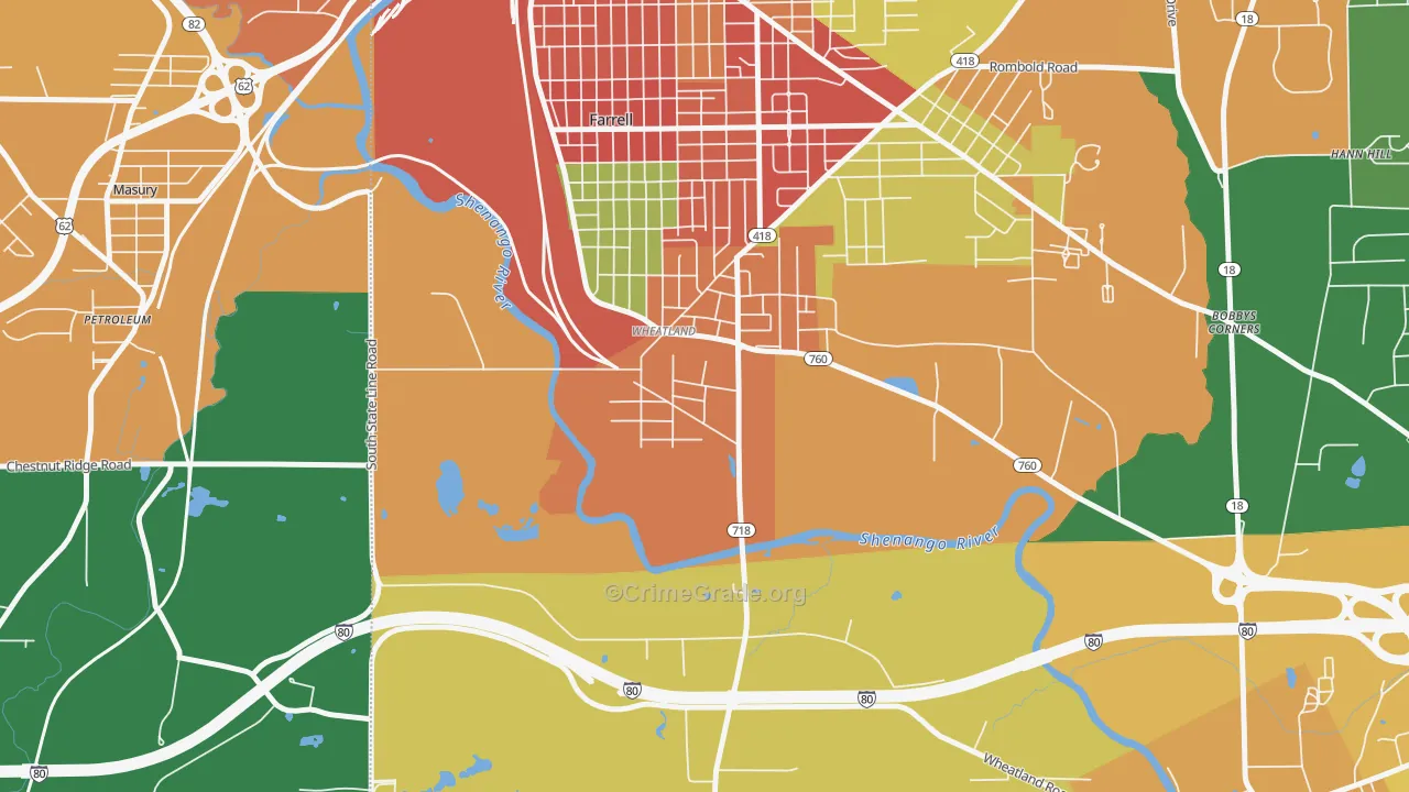 Wheatland, PA Map of Assault Rates