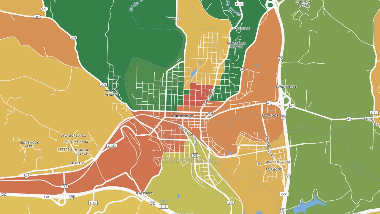 Wheeling Avenue Historic District, Cambridge, OH Map of Assault Rates