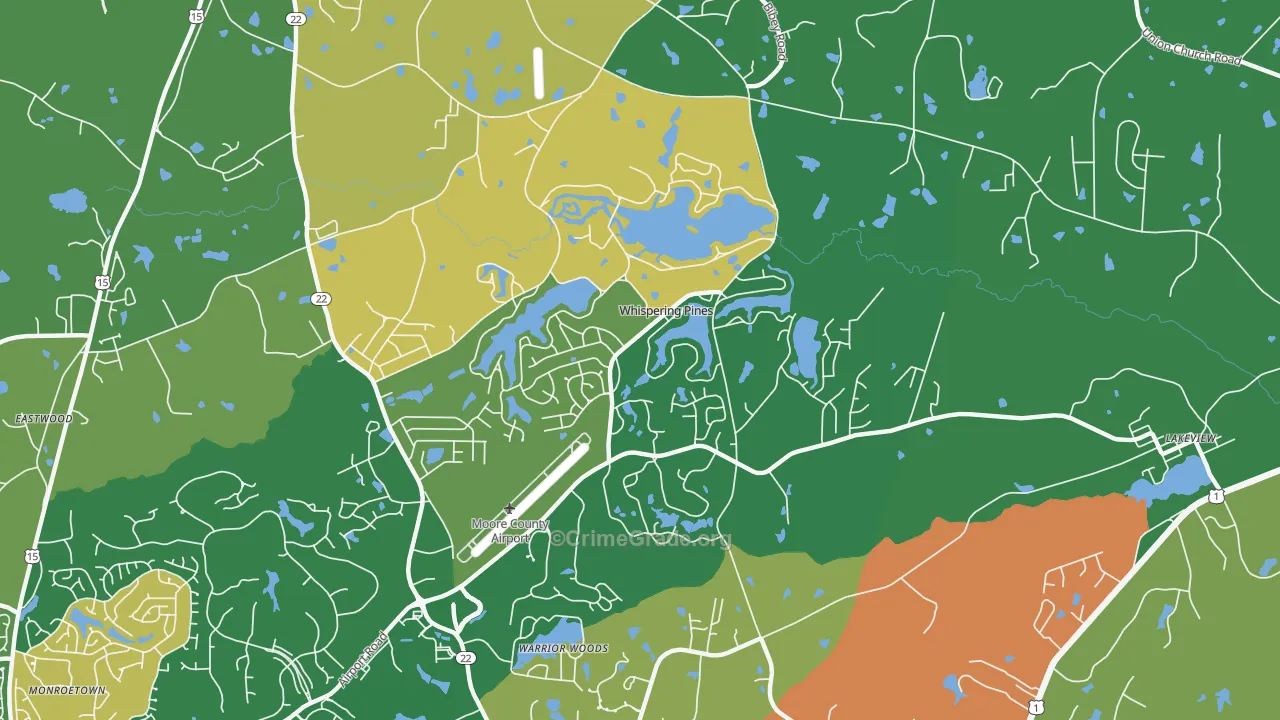 Whispering Pines, NC Map of Assault Rates