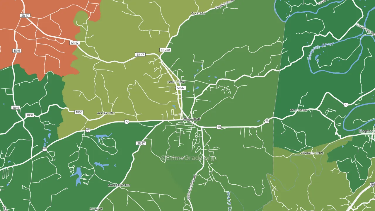 White Bluff, TN Map of Assault Rates