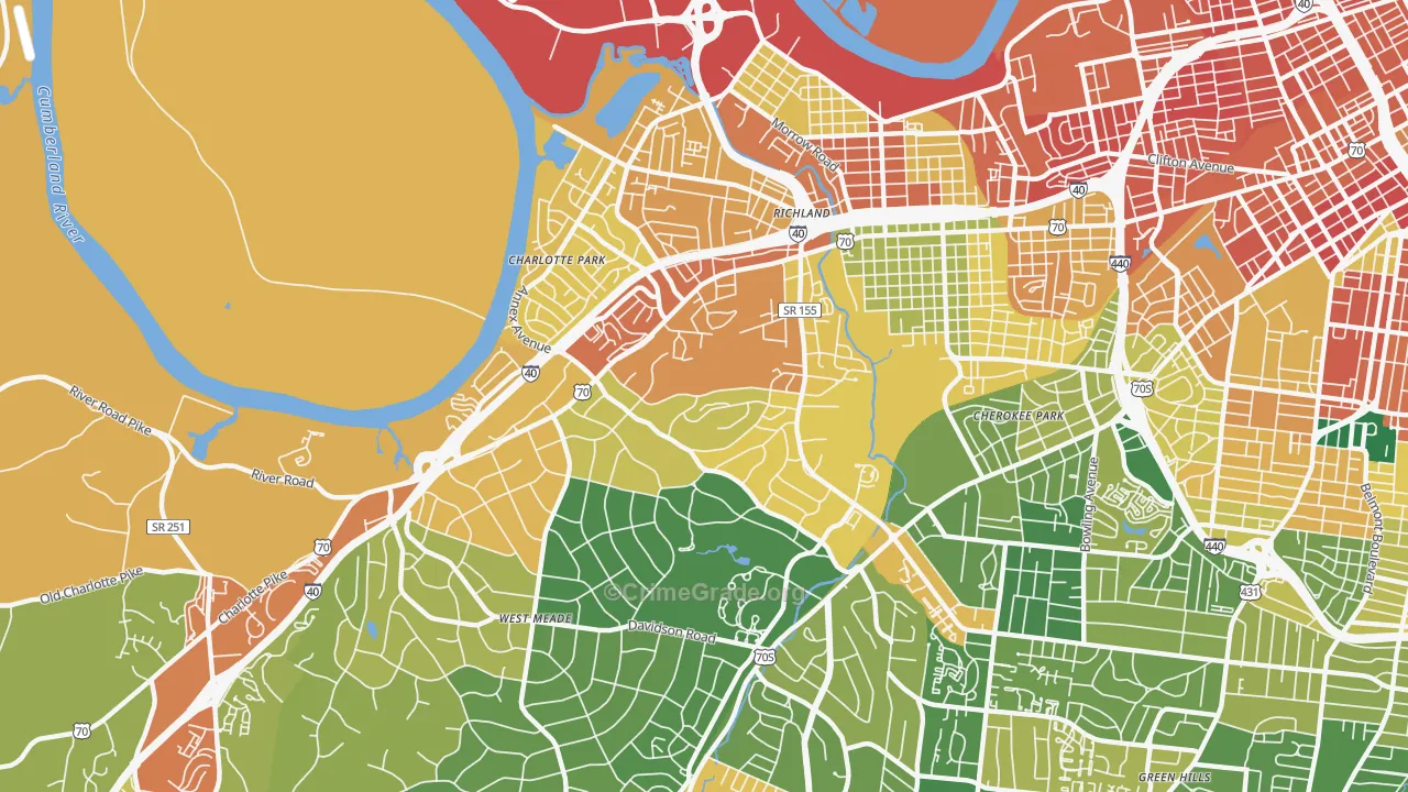 White Bridge, Nashville, TN Map of Assault Rates