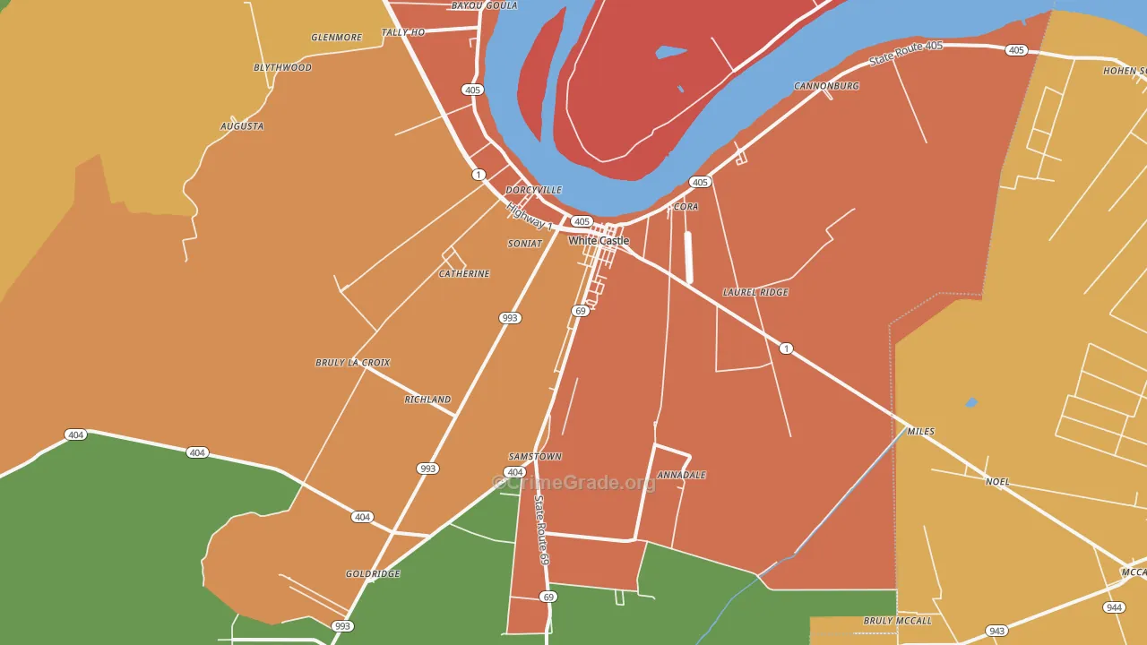 White Castle, LA Map of Assault Rates
