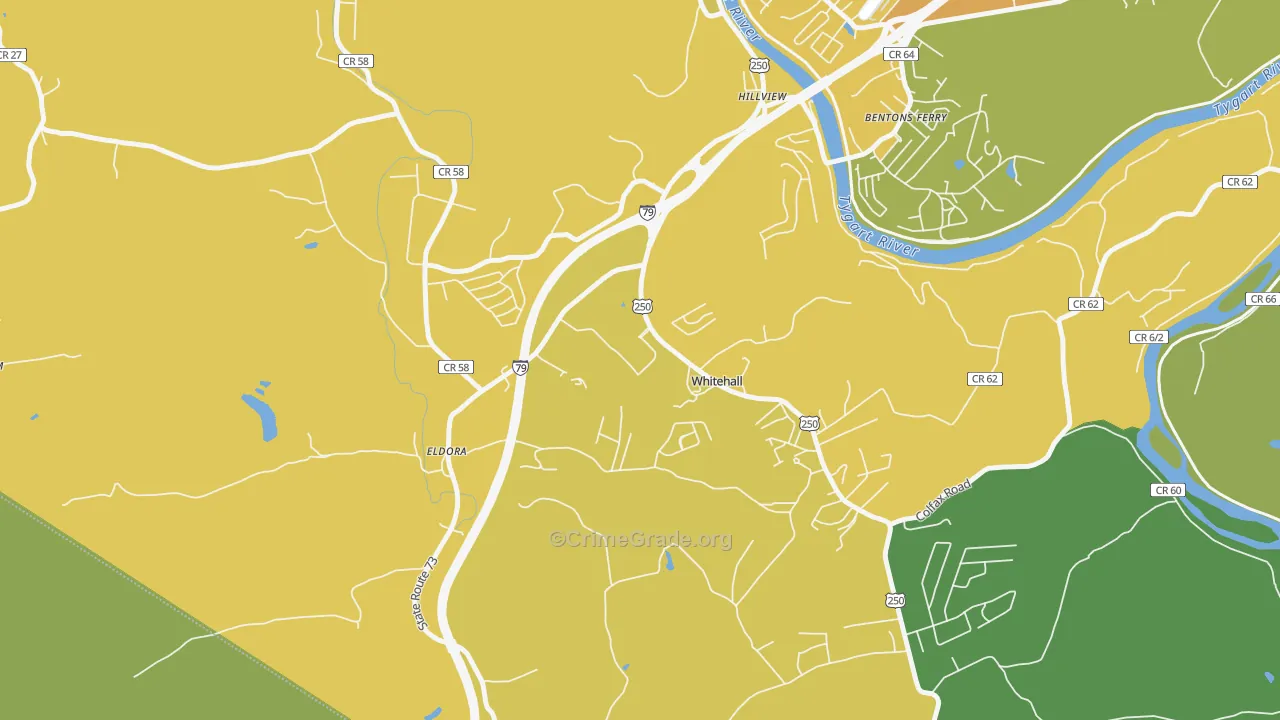 White Hall, WV Map of Assault Rates