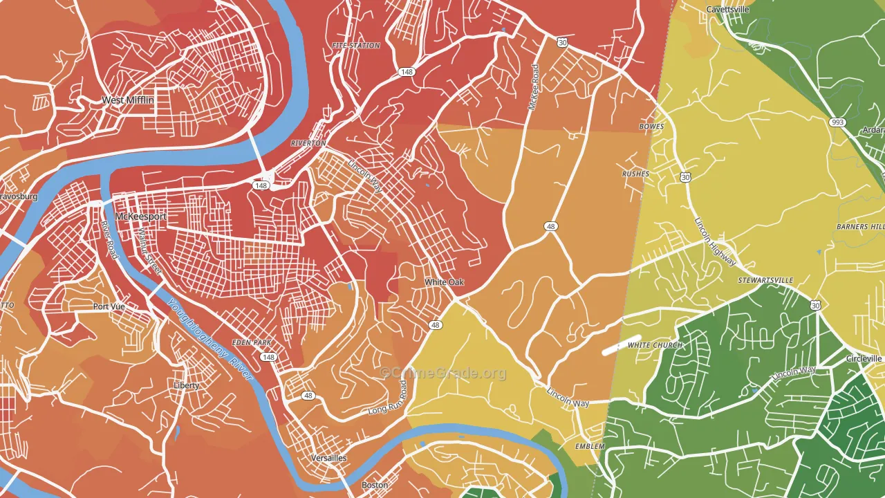 White Oak, PA Map of Assault Rates