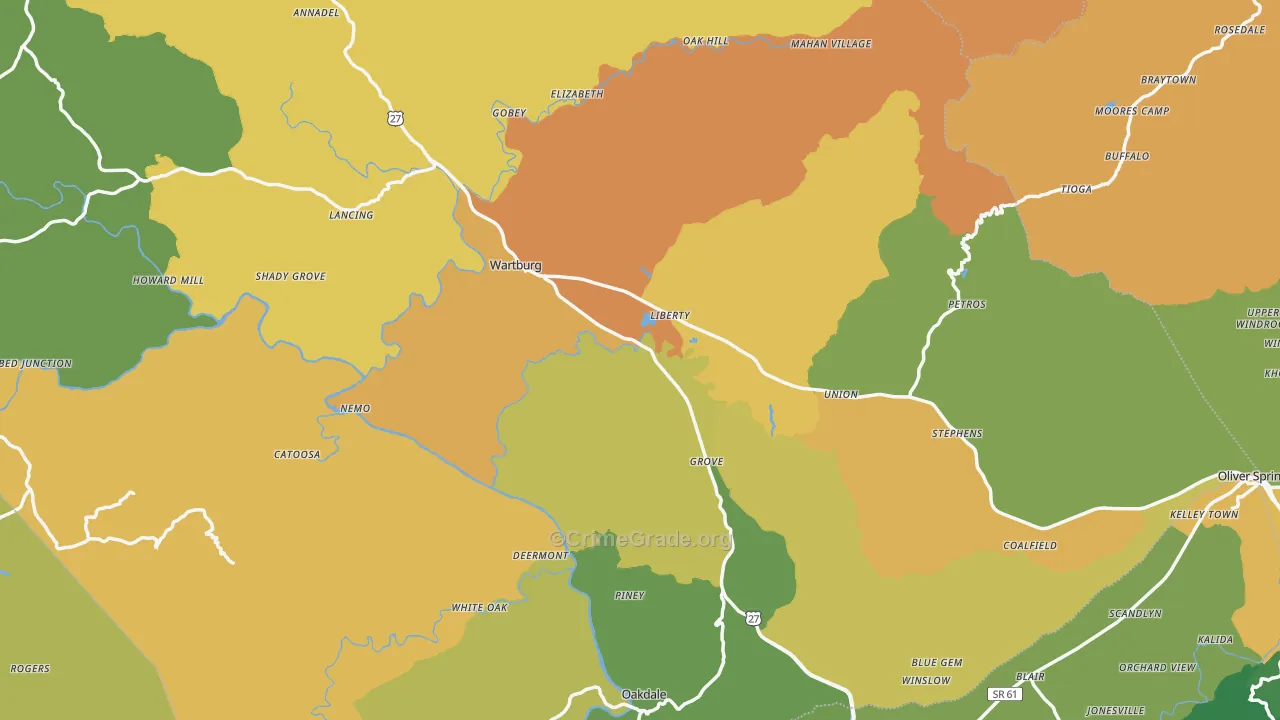 White Oak, TN Map of Assault Rates