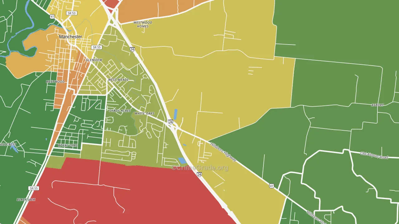White Oaks, TN Map of Assault Rates