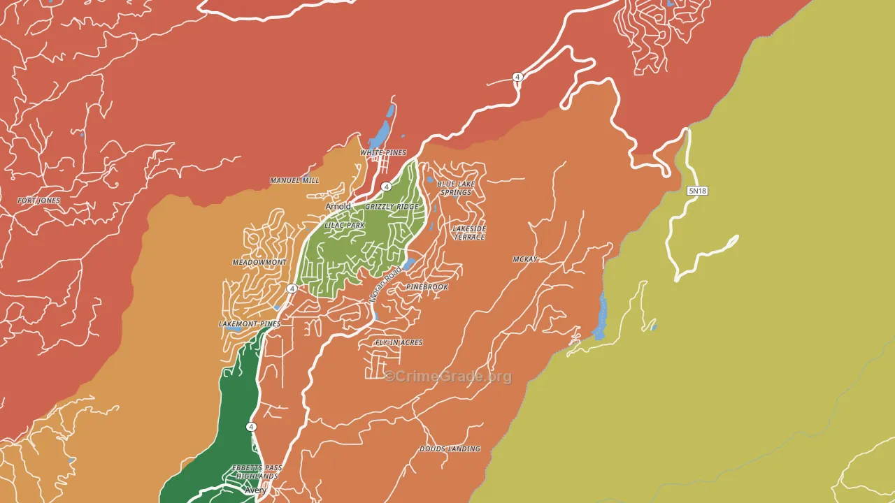 White Pines, CA Map of Assault Rates