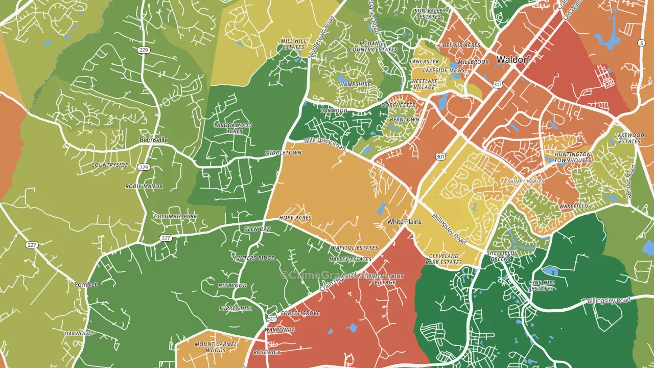 White Plains, MD Map of Assault Rates