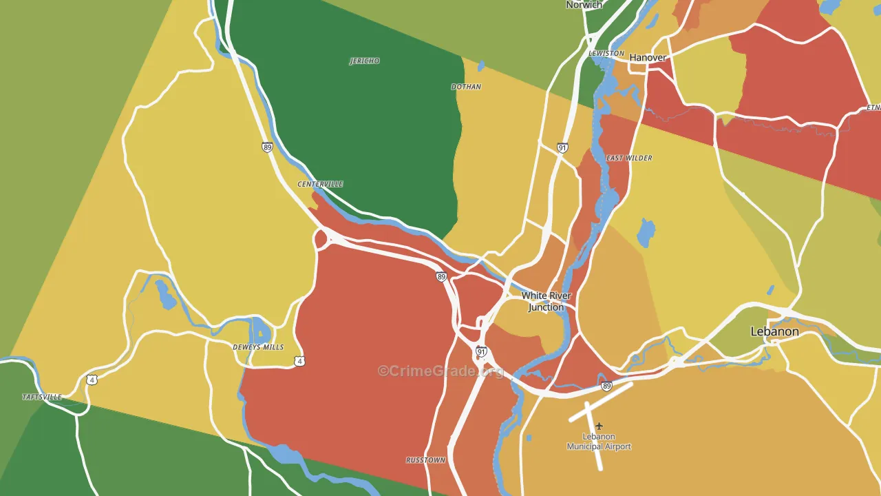 White River Junction, VT Map of Assault Rates