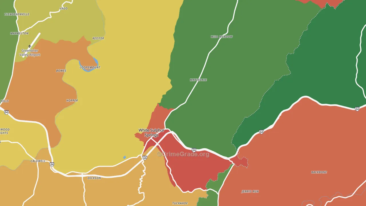 White Sulphur Springs, WV Map of Assault Rates