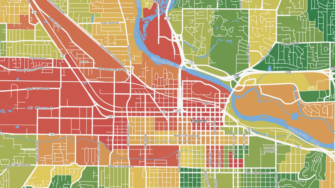 Whiteaker, Eugene, OR Map of Assault Rates