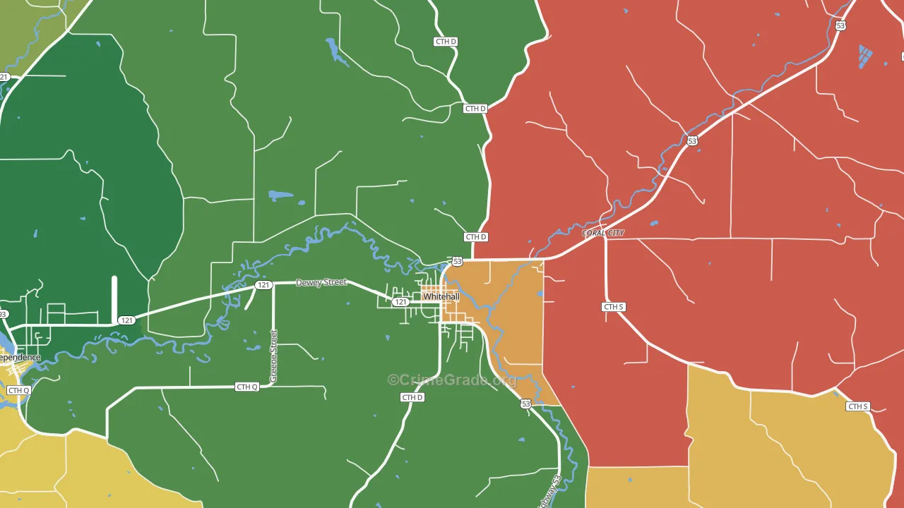 Whitehall, WI Map of Assault Rates