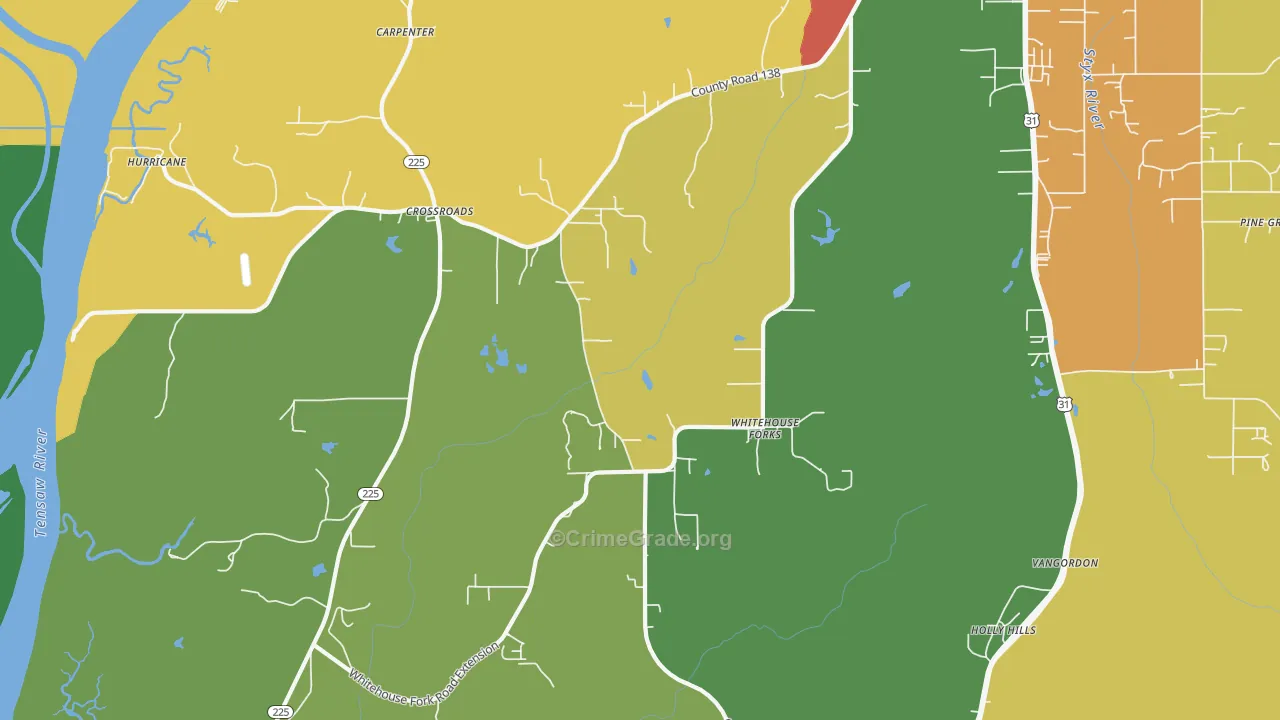 Whitehouse Forks, AL Map of Assault Rates