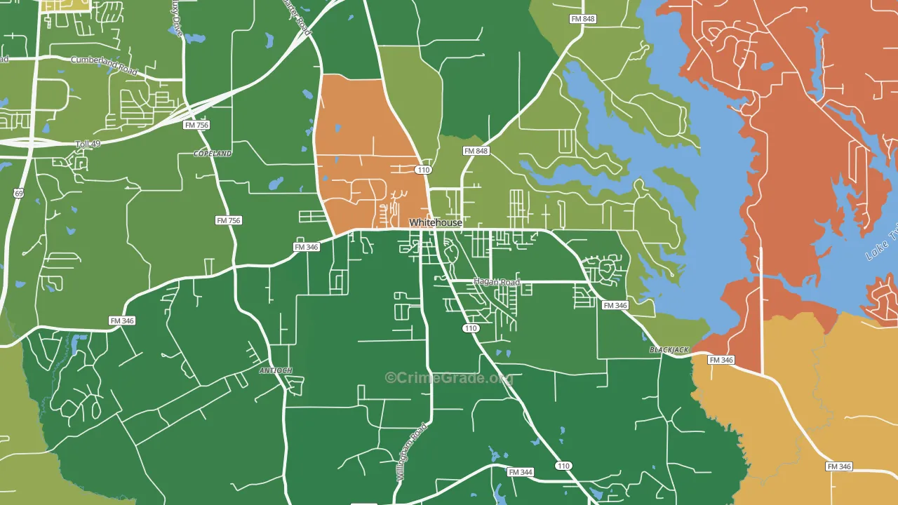 Whitehouse, TX Map of Assault Rates