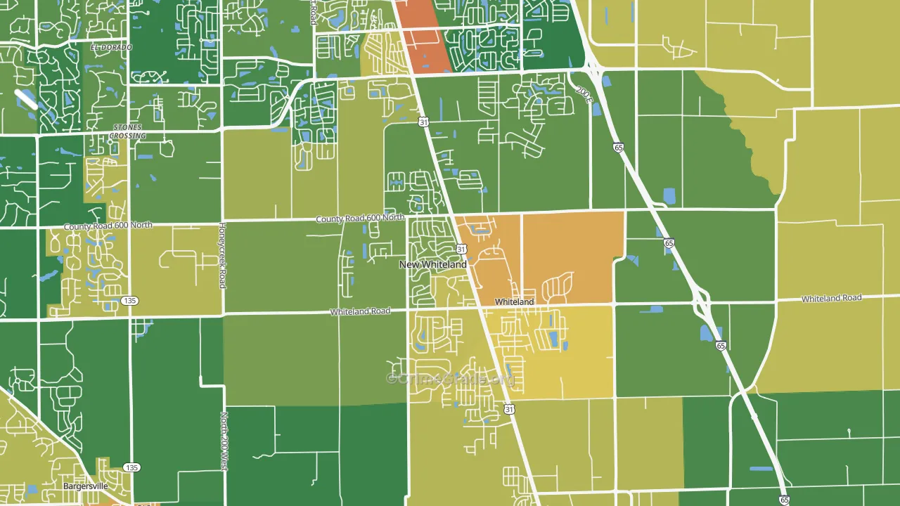 Whiteland, IN Map of Assault Rates