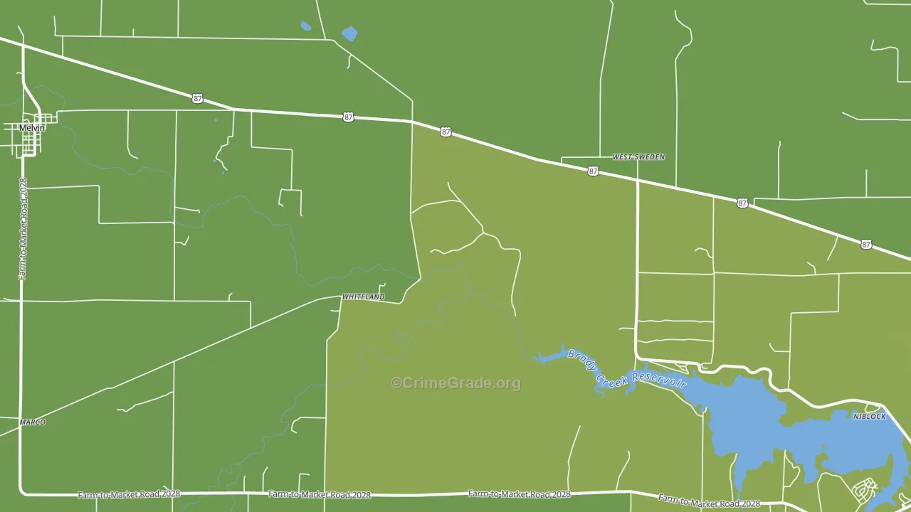 Whiteland, TX Map of Assault Rates