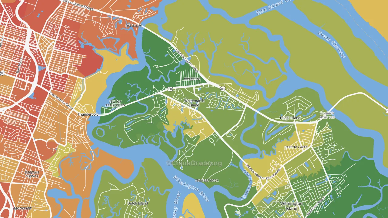 Whitemarsh Island, GA Map of Assault Rates