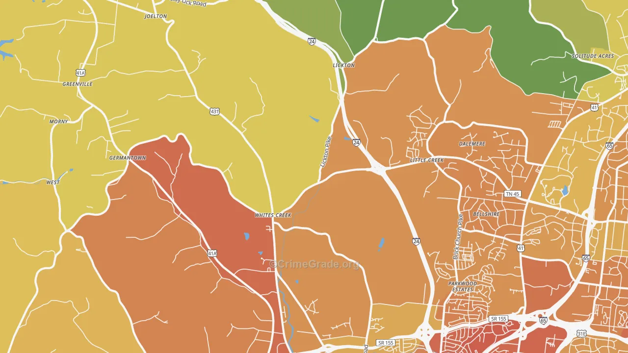 Whites Creek, TN Map of Assault Rates