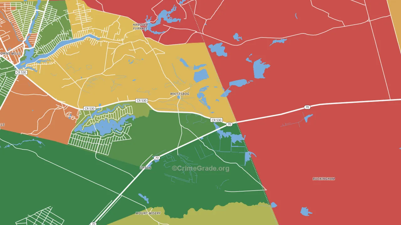 Whitesbog, NJ Map of Assault Rates
