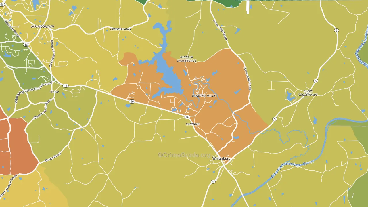 Whitesburg, GA Map of Assault Rates