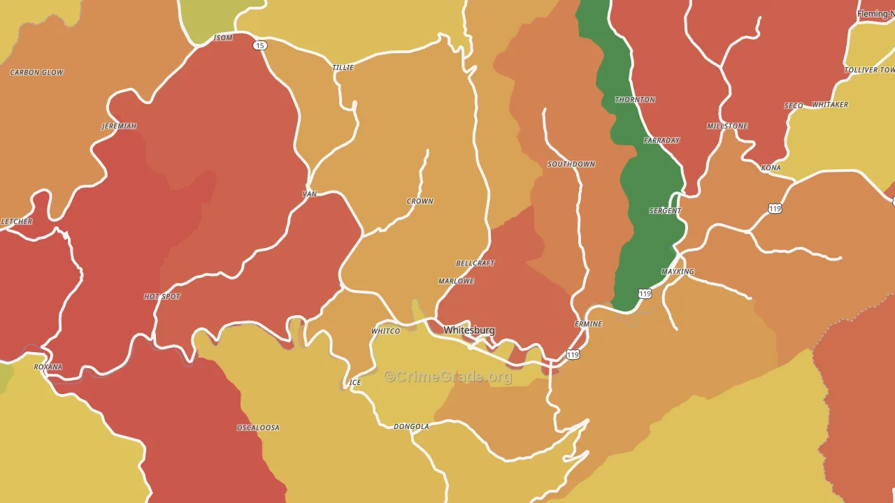 Whitesburg, KY Map of Assault Rates